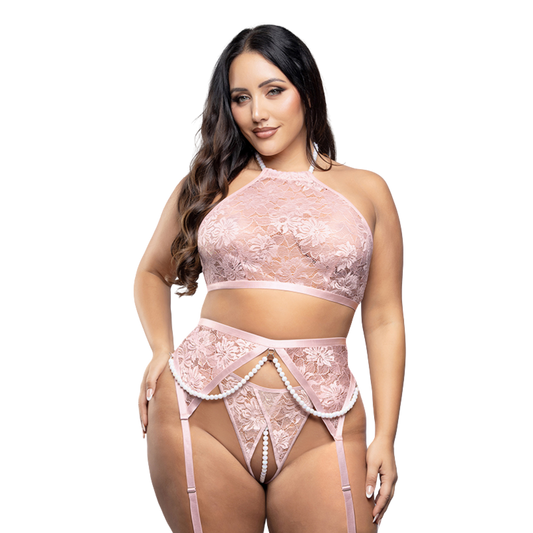 Bralette, Garter Belt & Pearl G-string