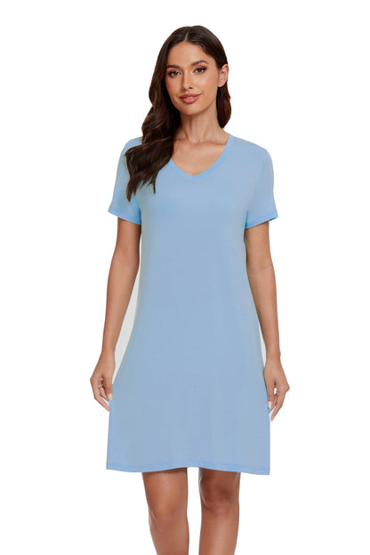 Bamboo Viscose Short Sleeve Sleep Dress Elevated Comfort